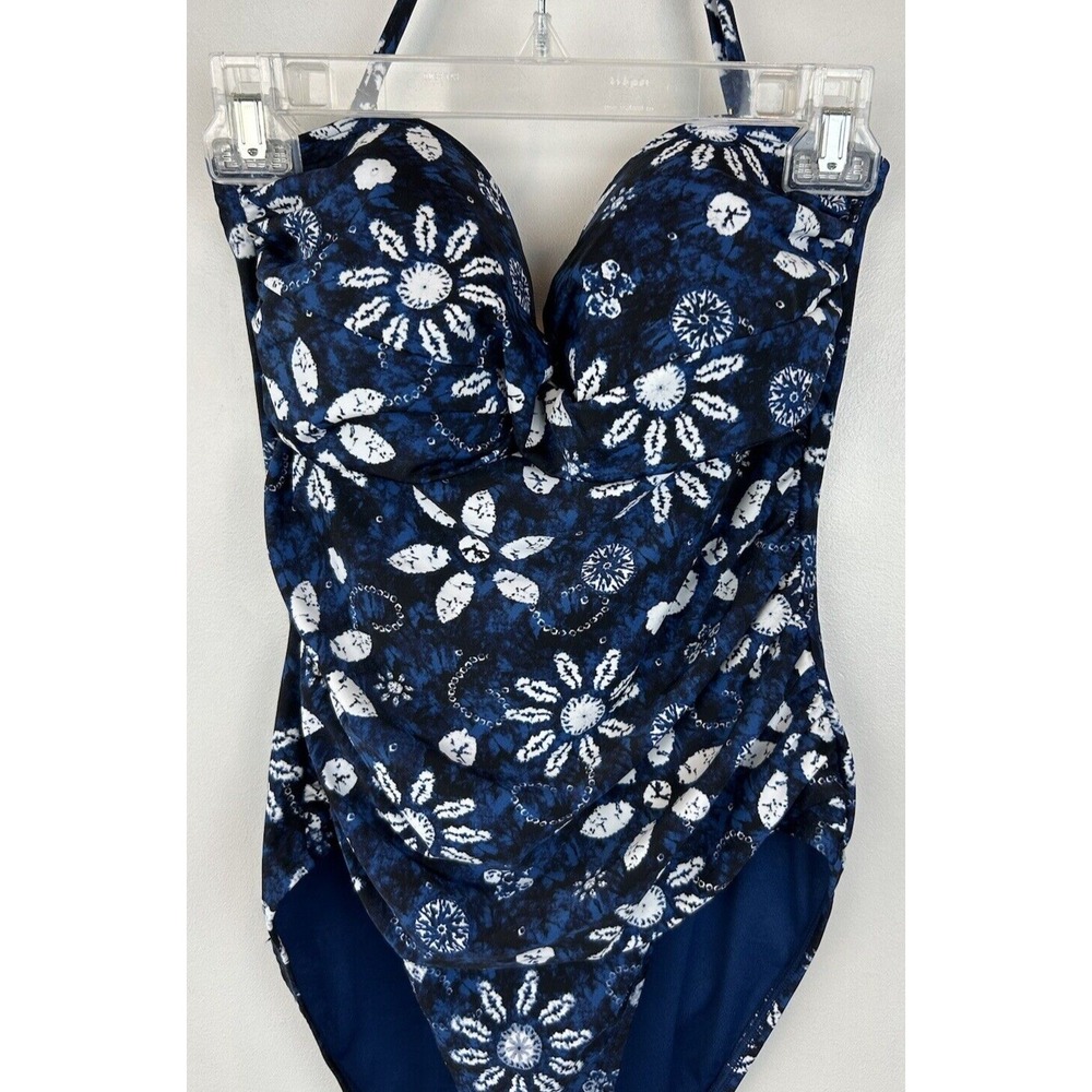 Bleu Rod Beattie Swim Suit Womens 10 Blue Floral Twist Top Vacation Cruise